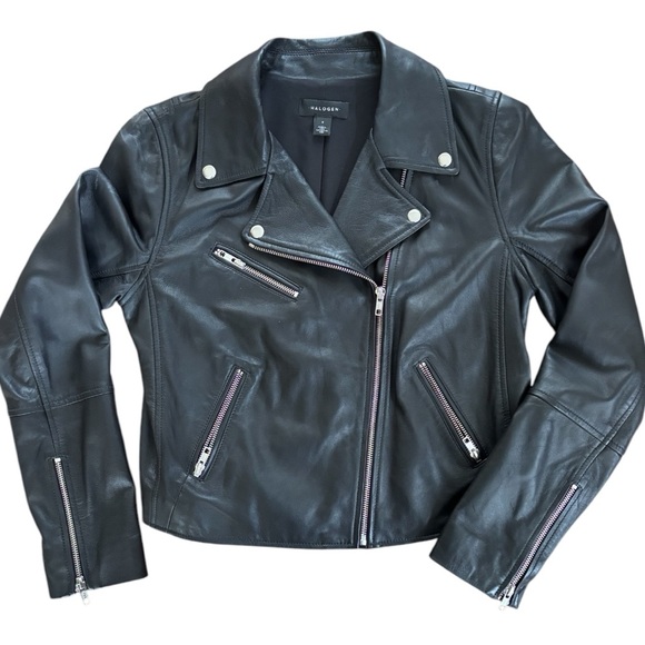 HALOGEN x NORDSTROM Black Leather Moto Jacket (S) - Picture 2 of 10